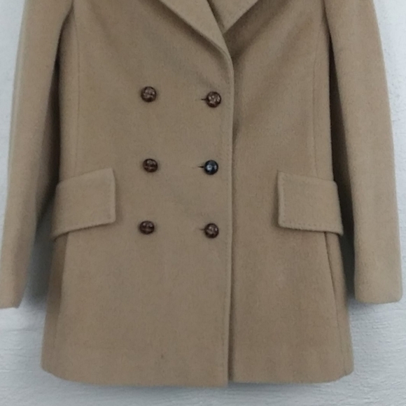 Warren of Stafford Vintage Tan Wool One Notched Double Breasted Classic Pea Coat - Picture 4 of 10
